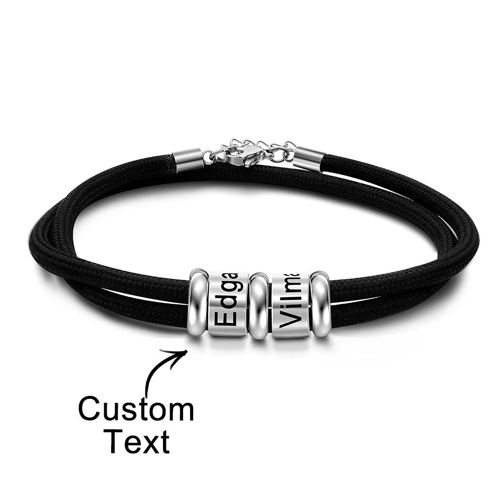 Pulsera Trenzada Con Cuentas Grabadas Personalizadas, Pulsera Con Nombre Personalizado, Regalo Para El Día Del Padre - soufeeles