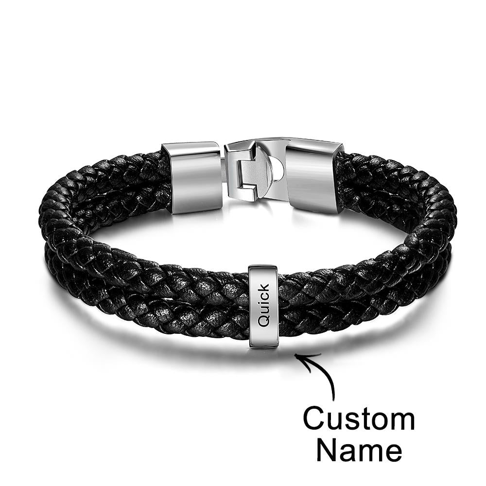 Pulsera Con Nombre Personalizado De Cuero Trenzado Regalos Personalizados Para Hombres - soufeeles
