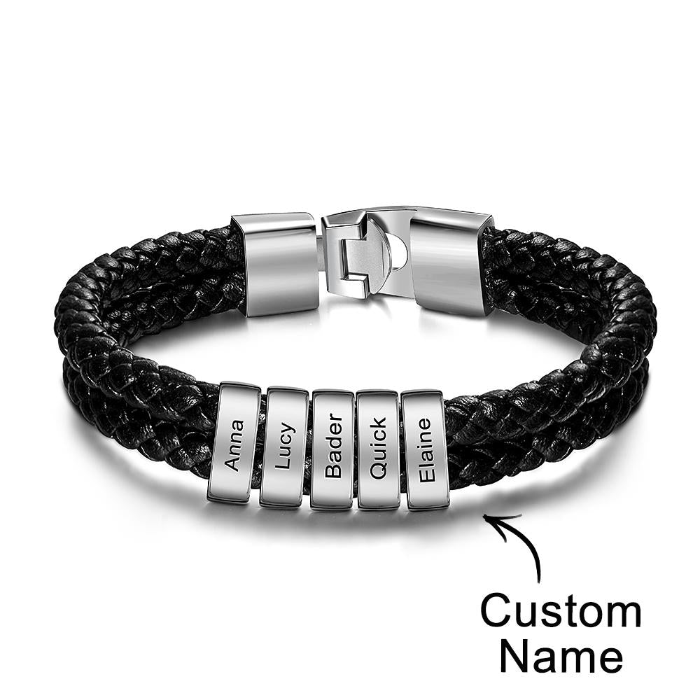 Pulsera Con Nombre Personalizado De Cuero Trenzado Regalos Personalizados Para Hombres - soufeeles