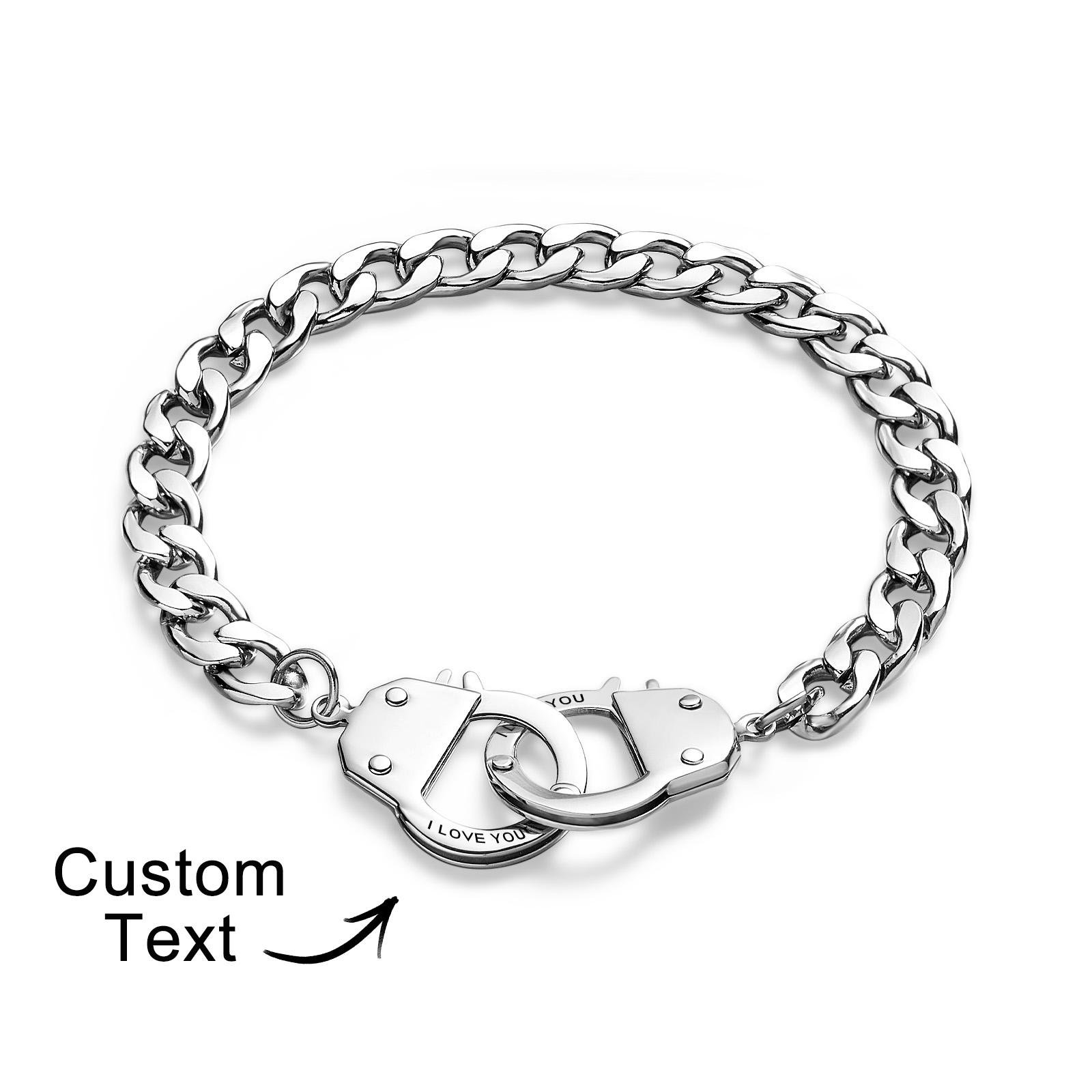 Pulsera Grabada Con Esposas, Pulsera De Cadena Con Grillete Única Personalizada Para Parejas - soufeeles