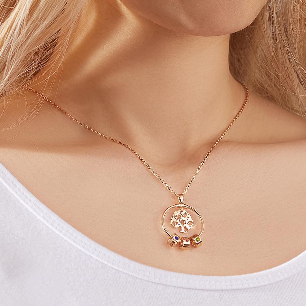 Collar grabado con árbol de la vida y regalos personalizados con una piedra natal - Oro rosa