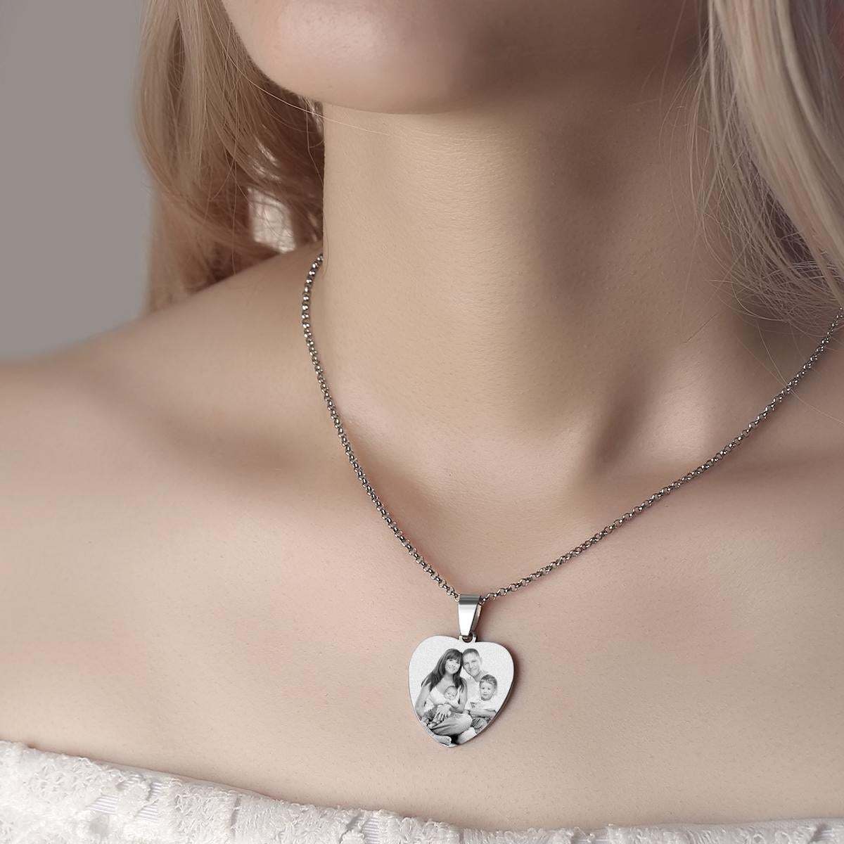 Collar Con Etiqueta Grabada Con Foto De Corazón Para Mujer Con Regalos De Acero Inoxidable Grabados Para La Familia