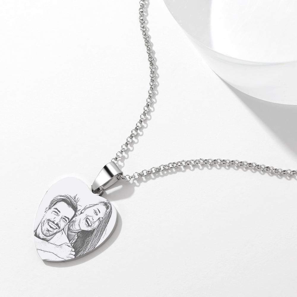 Corazón Collar Etiqueta con Foto Grabada con Grabado de Acero Inoxidable para Mujeres
