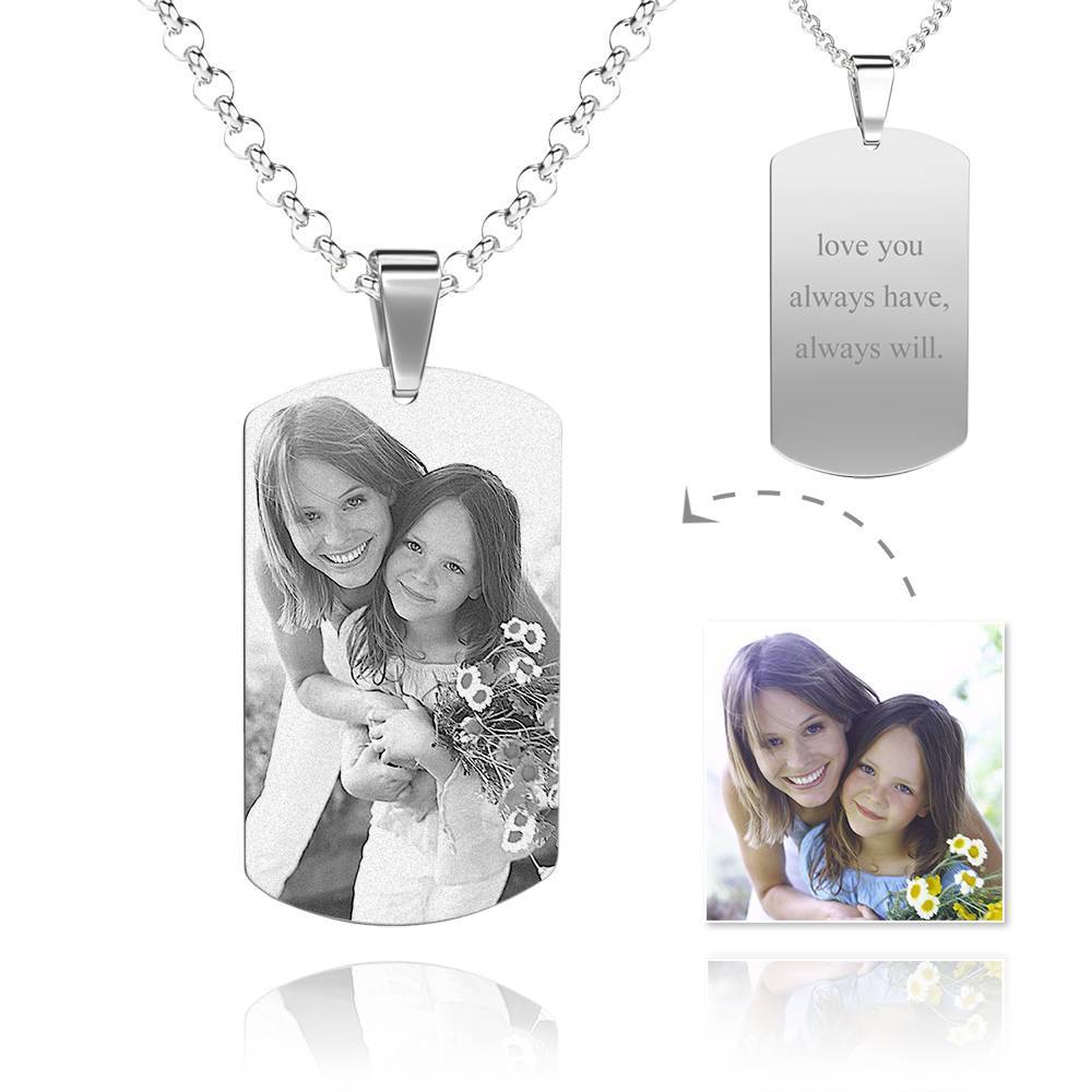 Mujeres Collar con Etiqueta de Foto Grabable con Grabado Acero Inoxidable