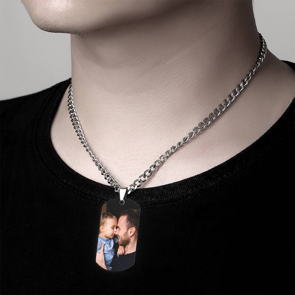 Regalos del Día del Padre Hombre Collar con Etiqueta de Foto con Grabado Acero Inoxidable