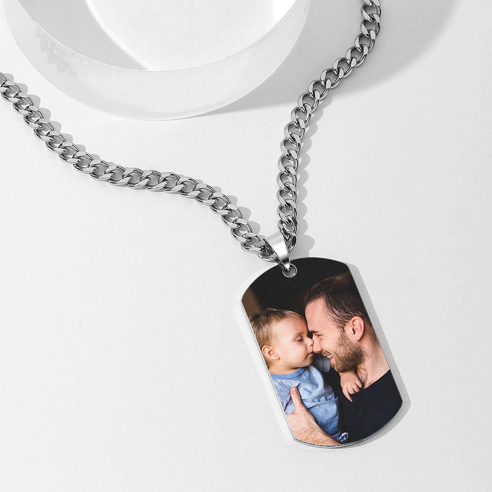 Regalos del Día del Padre Hombre Collar con Etiqueta de Foto con Grabado Acero Inoxidable