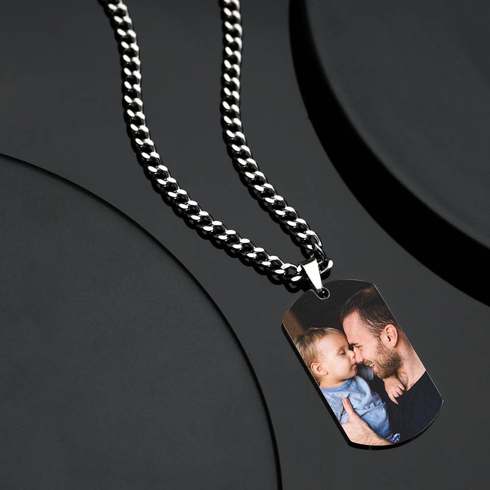 Regalos del Día del Padre Hombre Collar con Etiqueta de Foto con Grabado Acero Inoxidable