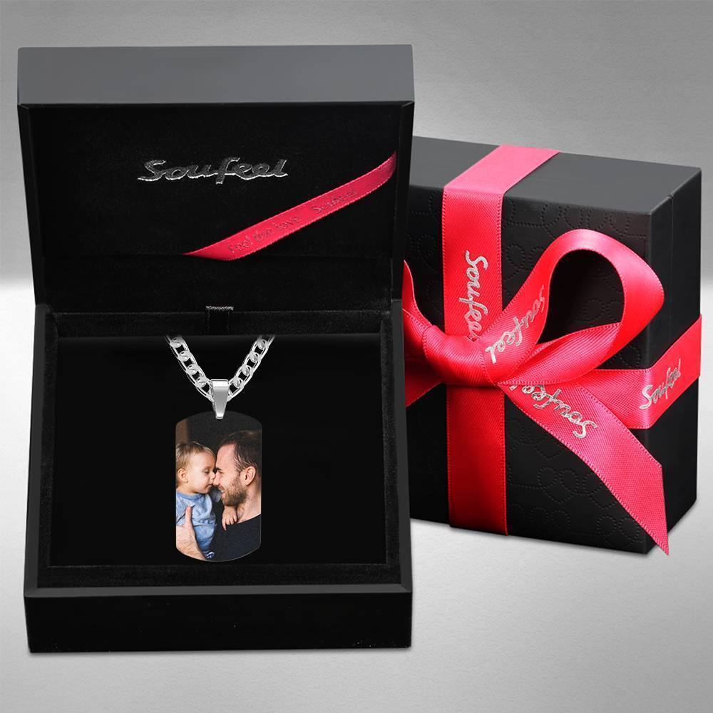 Regalos del Día del Padre Hombre Collar con Etiqueta de Foto con Grabado Acero Inoxidable