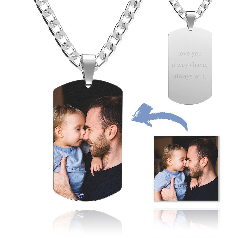 Regalos del Día del Padre Hombre Collar con Etiqueta de Foto con Grabado Acero Inoxidable