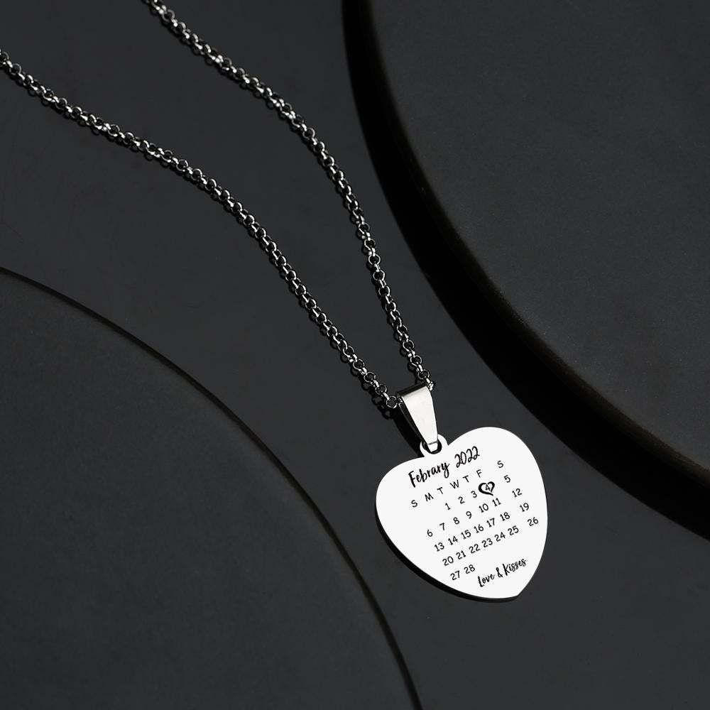 Collar De Foto Con Etiqueta De Calendario De Corazón Grabado Regalos De Acero Inoxidable Para Su Amante - soufeeles