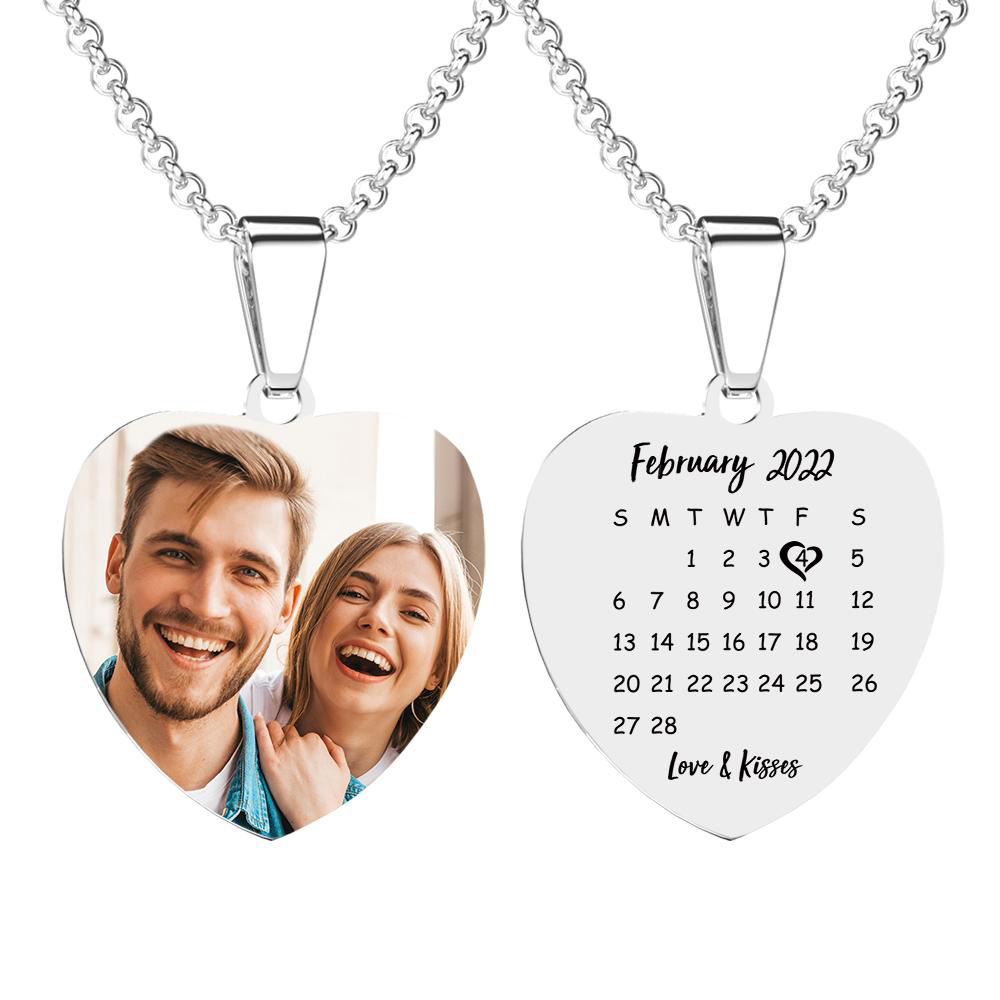 Collar Con Etiqueta Grabada Con Calendario De Fotos En Forma De Corazón Con Regalos De Acero Inoxidable Grabados Para Ella