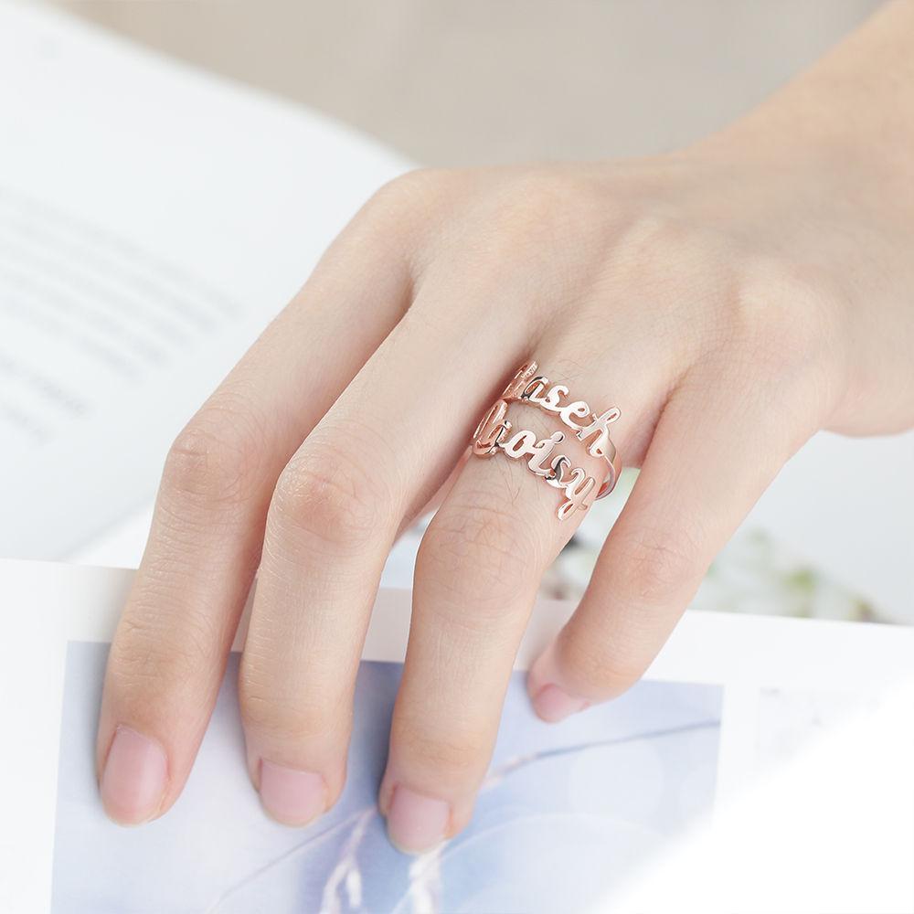 Anillo Personalizado con Dos Nombres Plata Chapada en Oro Rosa