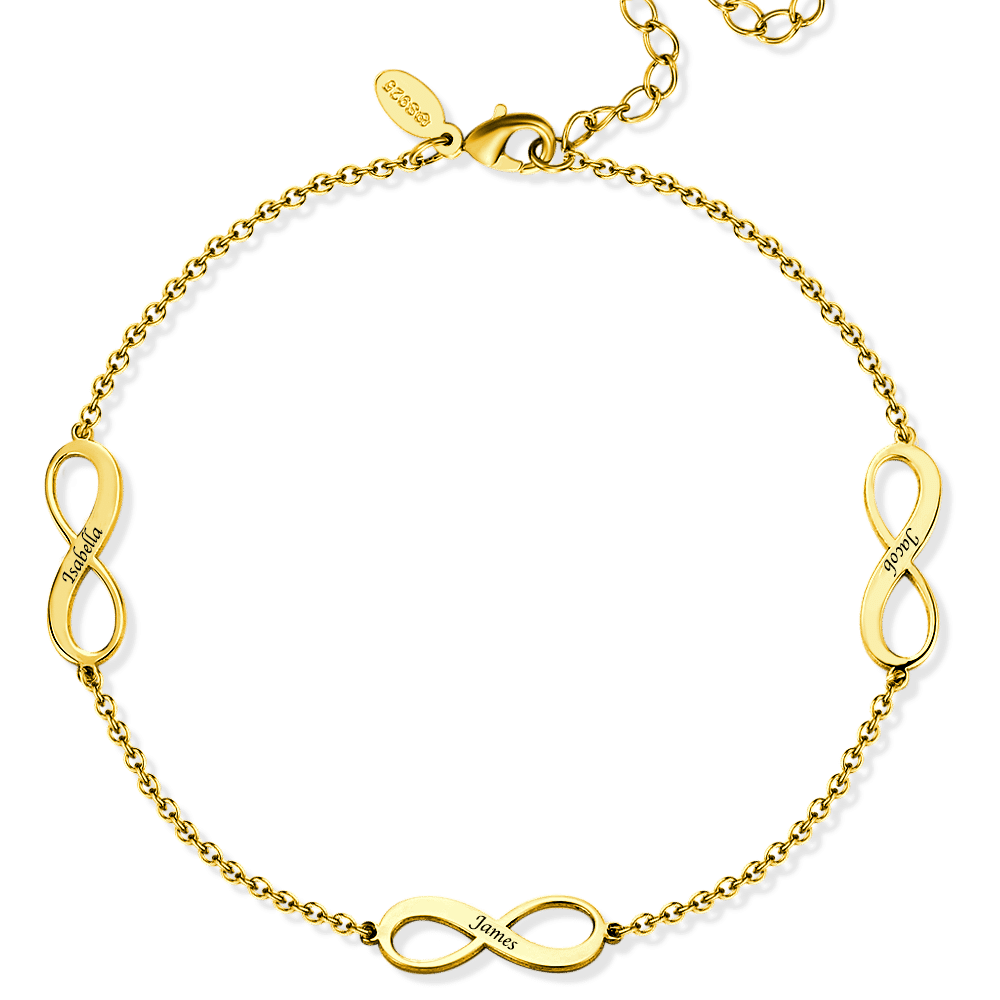 Tobillera de Infinidad Grabable Plata Chapado en 14k Oro