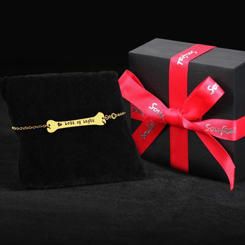 Regalos De Pulsera Personalizados Pulsera De Barra De Hueso Con Regalos Conmemorativos De Corazón Roto Chapado En Oro 14K