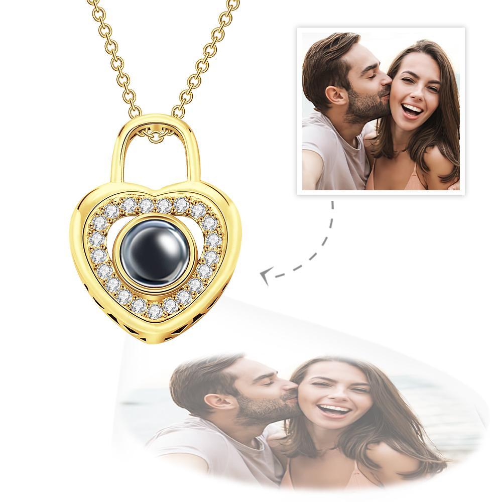 Collar De Proyección De Fotos Personalizado Colgante En Forma De Candado De Corazón De Amor Regalo De San Valentín - soufeeles
