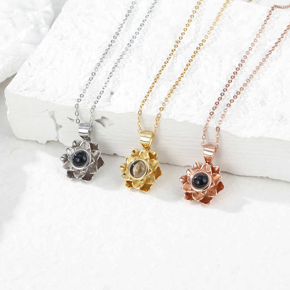 Collar De Proyección Personalizado Collar Con Foto En Forma De Loto Para Ella - soufeeles