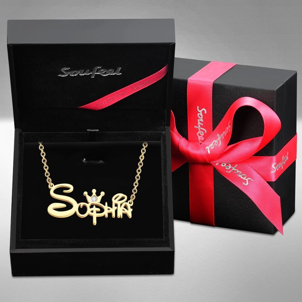 Collar con Nombre Collar de Princesa con Corona Regalos Conmemorativos Chapado En Oro de 14K