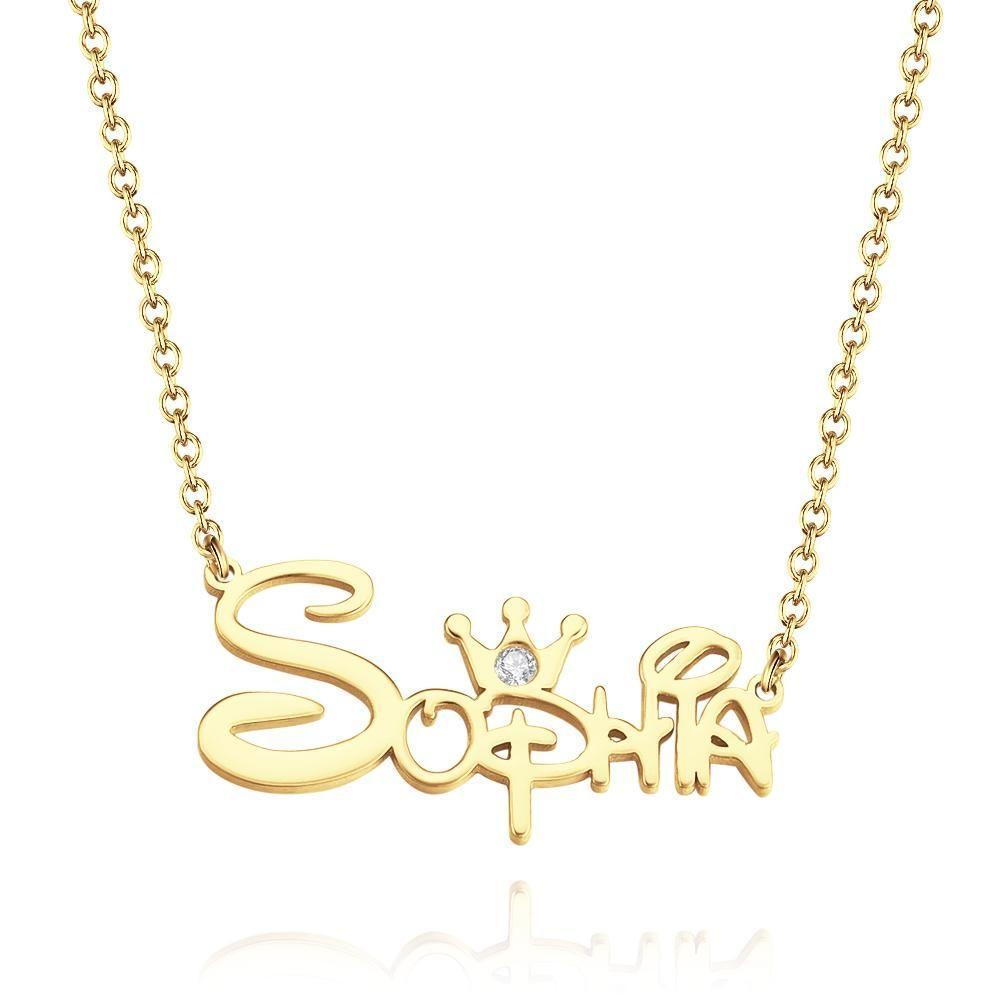 Collar con Nombre Collar de Princesa con Corona Regalos Conmemorativos Chapado En Oro de 14K