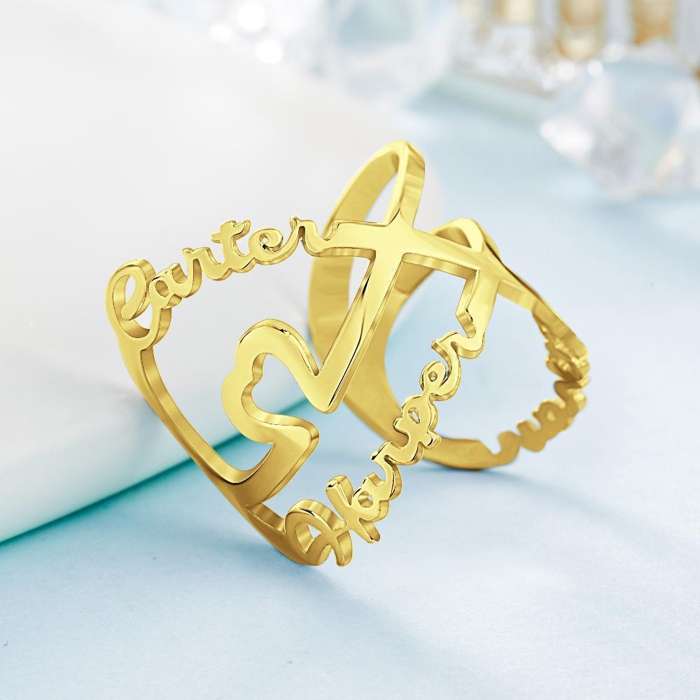 Anillos con Nombre Personalizados Anillos con Nombre Infinito Regalos Conmemorativos Chapado en Oro de 14 K Nombres de 1 A 6