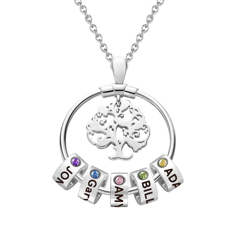 Collar grabado con árbol de la vida con regalos personalizados de piedra natal - Plata