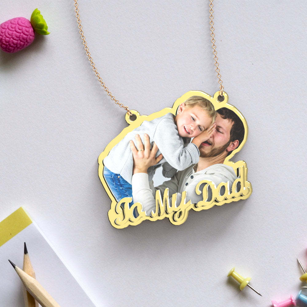 Collar De Oro Grabado Con Foto Personalizada, Exquisito Collar Personalizado Para El Día Del Padre, Regalo Para Papás - soufeeles