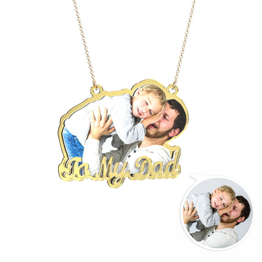 Collar De Oro Grabado Con Foto Personalizada, Exquisito Collar Personalizado Para El Día Del Padre, Regalo Para Papás - soufeeles
