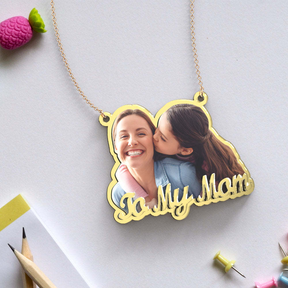 Collar De Oro Grabado Con Foto Personalizada, Exquisito Collar Personalizado Para El Día De La Madre, Regalo Para Mamás - soufeeles