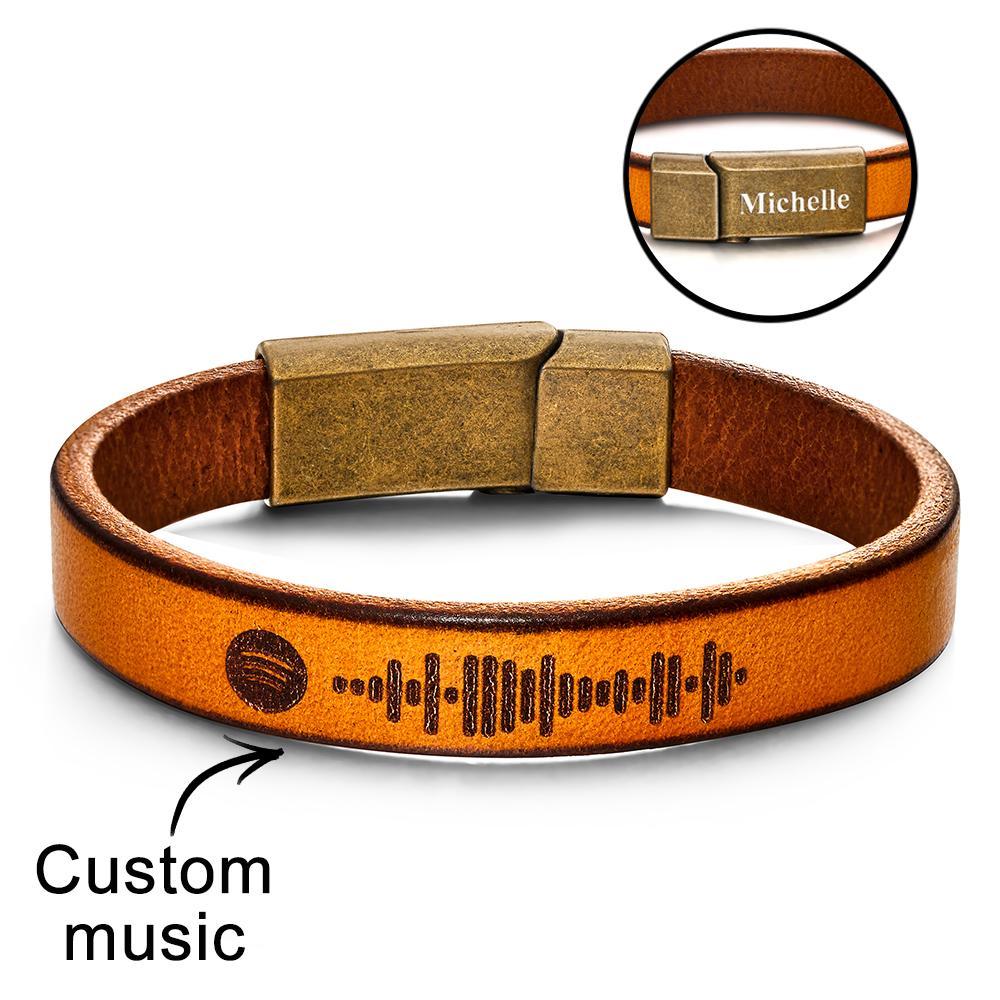 Pulsera De Código De Spotify Grabada Personalizada Pulsera De Cuero De Canción Personalizada Con Fuerte Cierre Magnético - soufeeles