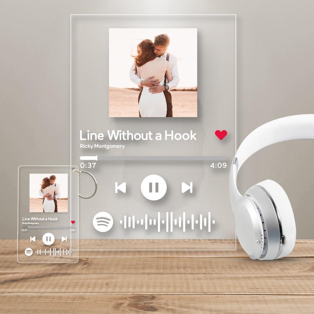 Placa de Música con Código de Spotify Escaneable Personalizado y Un Mismo Llavero de Código de Spotify Personalizado para Su Amante Placa Spotify