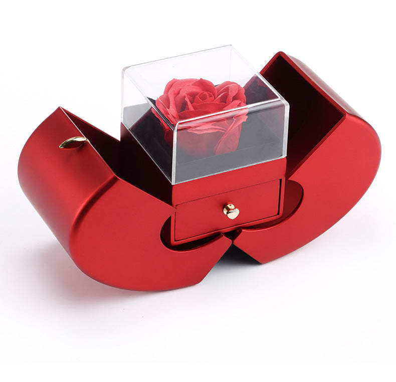Caja De Regalo Con Forma De Manzana, Rosa Roja, Flor De Eternidad, Organizador De Joyas - soufeeles