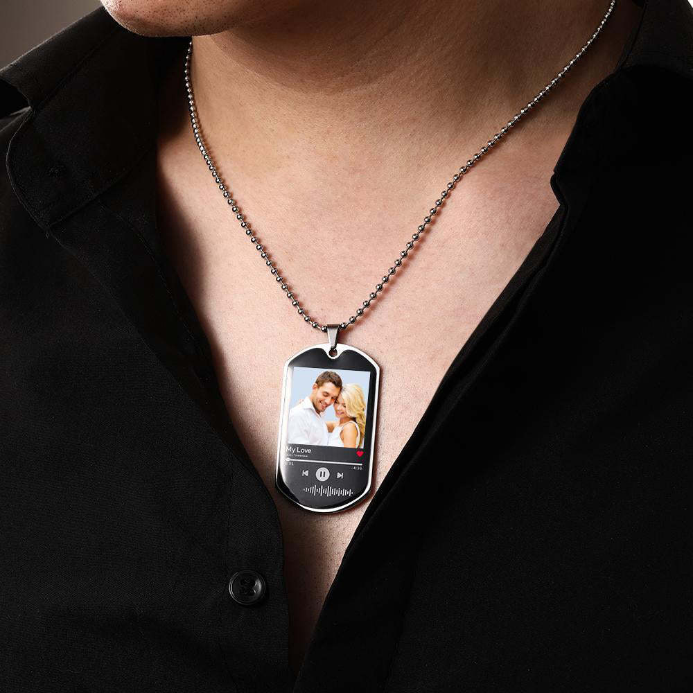 Collar De Código De Música Personalizado Escaneable Collar De Foto De Canción De Música Grabada Regalos Conmemorativos Para Él