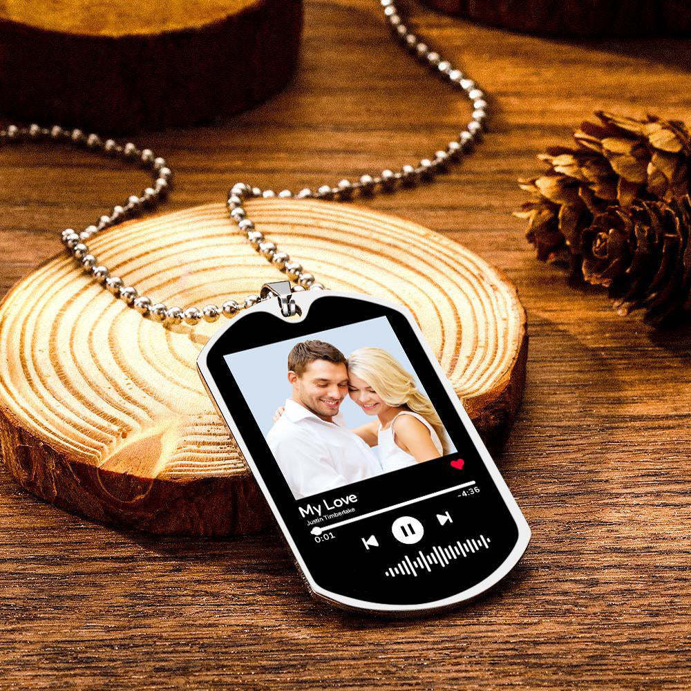 Collar De Código De Música Personalizado Escaneable Collar De Foto De Canción De Música Grabada Regalos Conmemorativos Para Él