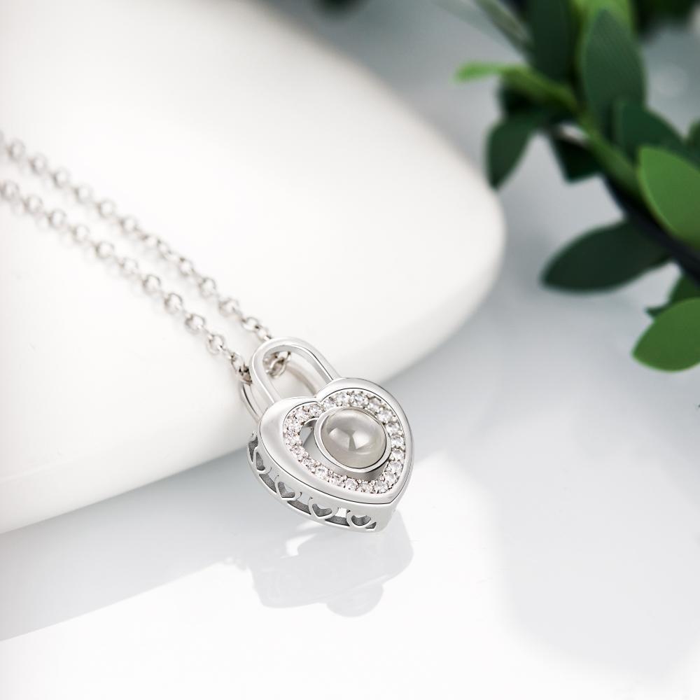 Collar De Proyección De Fotos Personalizado Colgante En Forma De Candado De Corazón De Amor Regalo De San Valentín - soufeeles