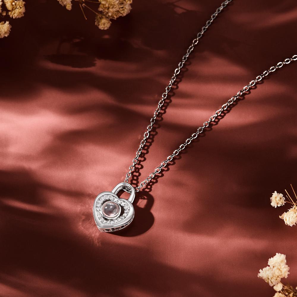 Collar De Proyección De Fotos Personalizado Colgante En Forma De Candado De Corazón De Amor Regalo De San Valentín - soufeeles