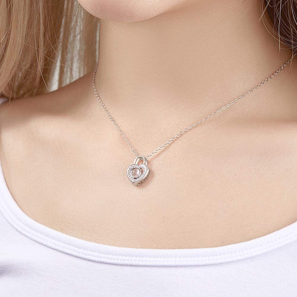 Collar De Proyección De Fotos Personalizado Colgante En Forma De Candado De Corazón De Amor Regalo De San Valentín - soufeeles