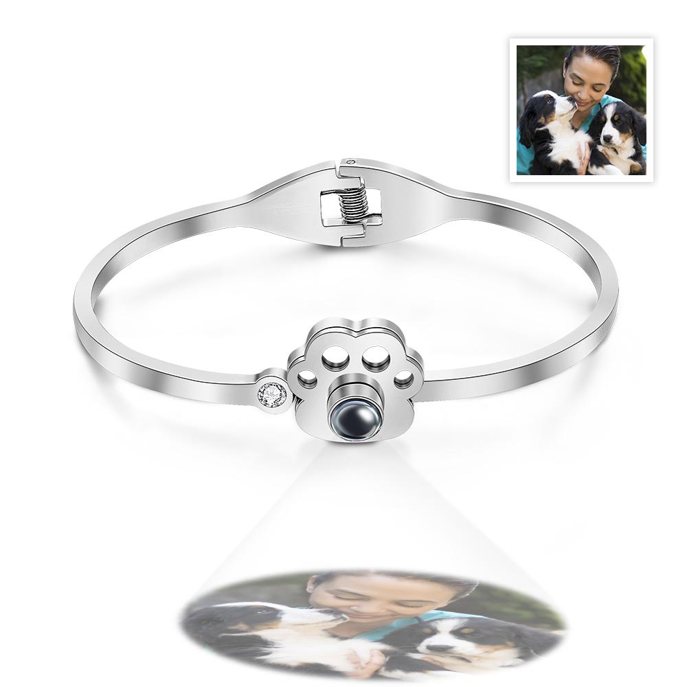 Pulsera De Pata De Mascota Con Proyección De Foto Personalizada, Pulsera Ajustable Personalizada, Regalos Para Ella - soufeeles