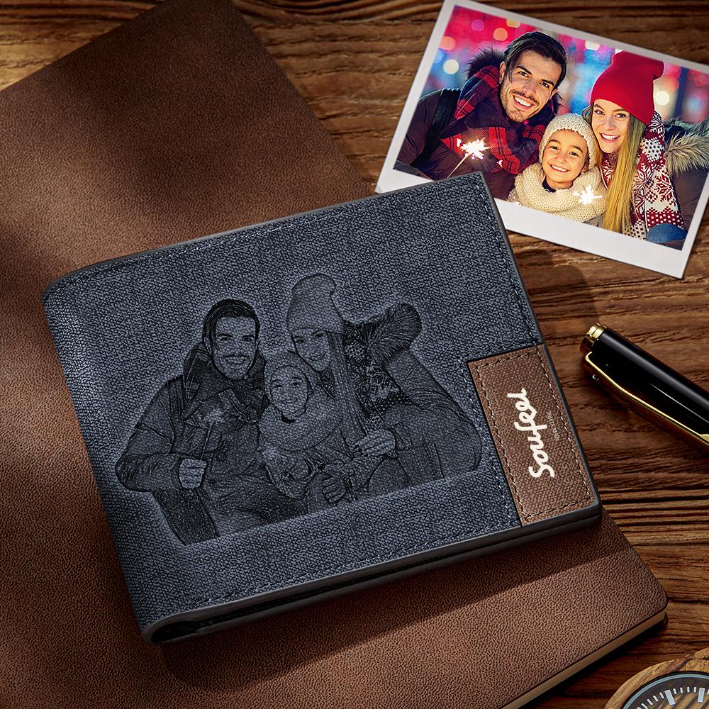 Grabable Hombre Cartera Plegable de Foto Grabable Regalos De Navidad - Cuero Azul