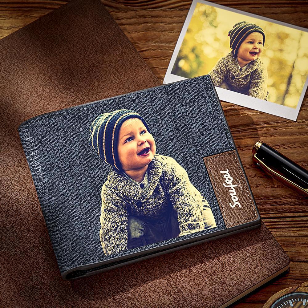 Grabable Hombre Billetera Plegable de Foto Personalizada - Color de Café Cuero