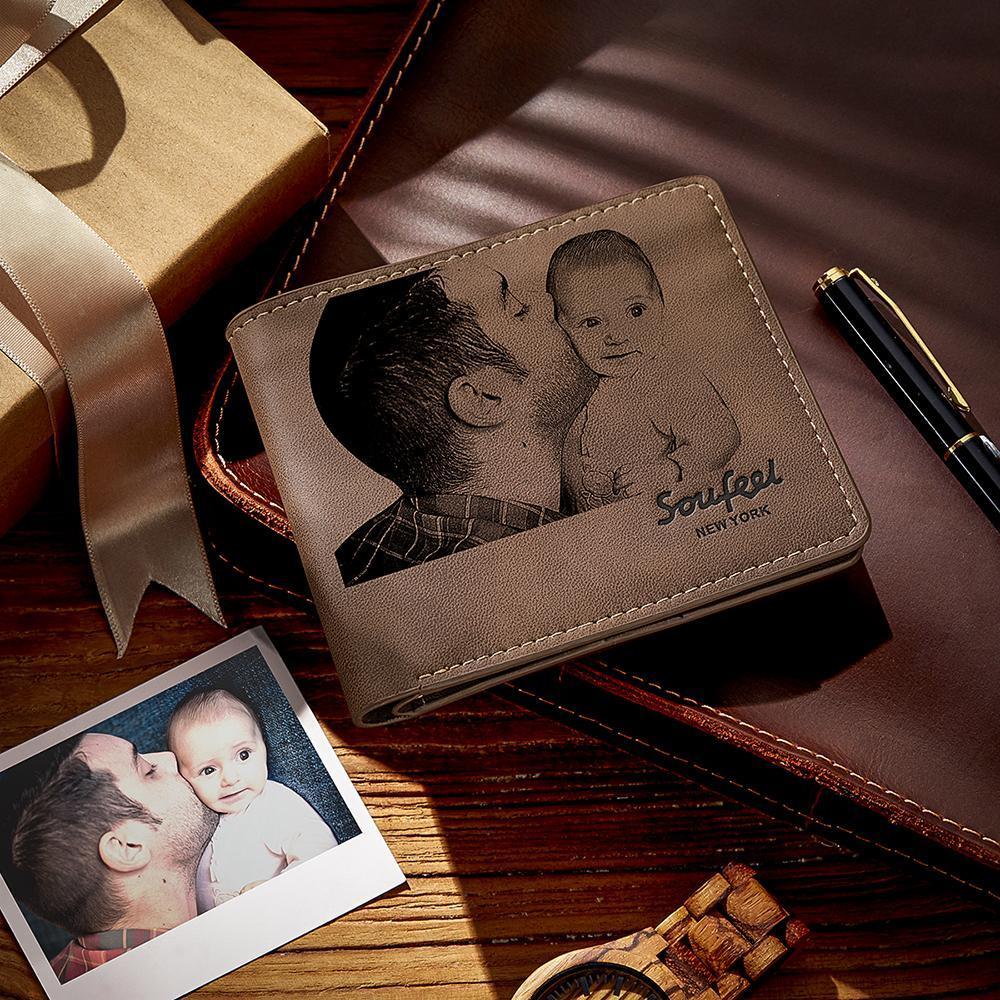 Grabable Hombre Cartera Plegable de Foto Grabable - Cuero Marrón