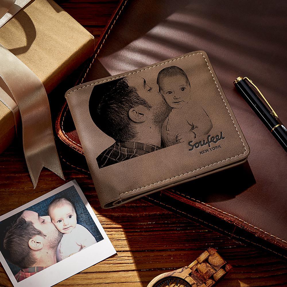 Grabable Hombre Cartera Plegable de Foto Grabable - Cuero Marrón