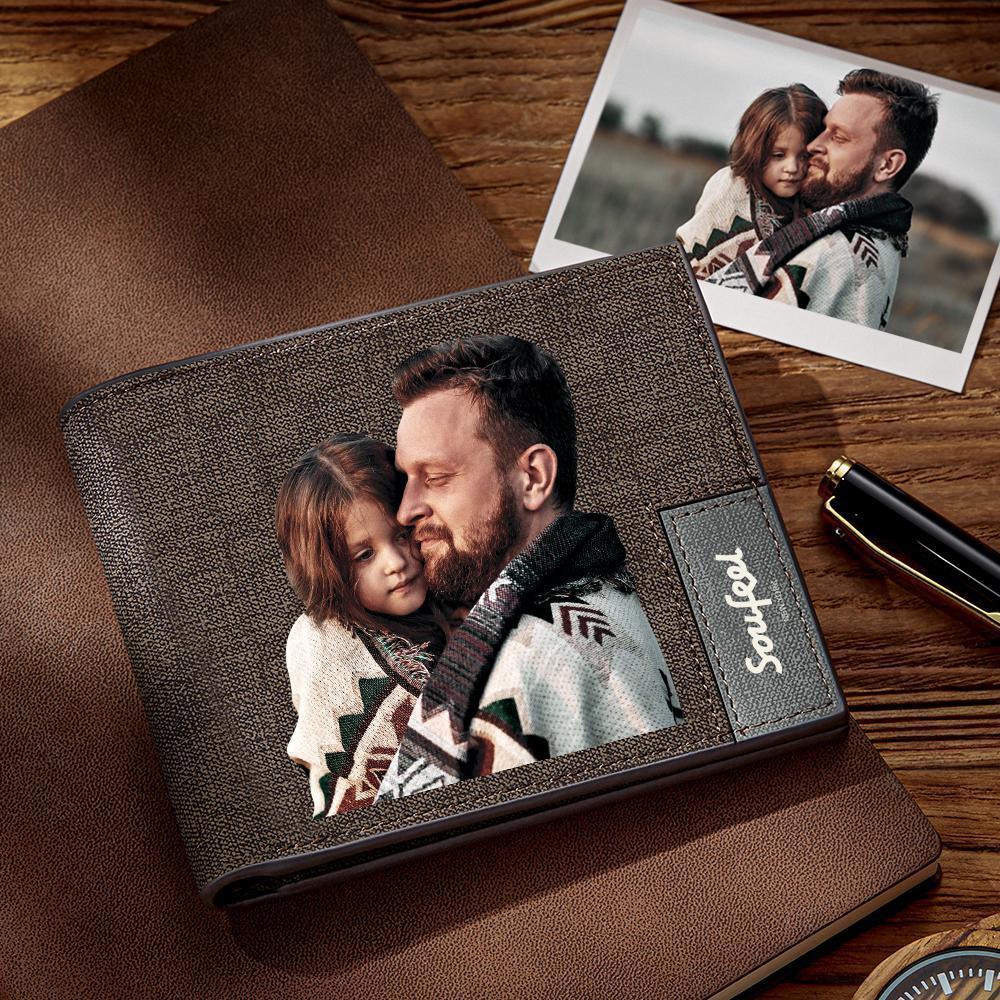 Grabable Hombre Billetera Plegable de Foto Personalizada - Azul Cuero