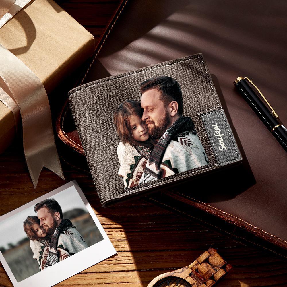 Grabable Hombre Billetera Plegable de Foto Personalizada - Color de Café Cuero