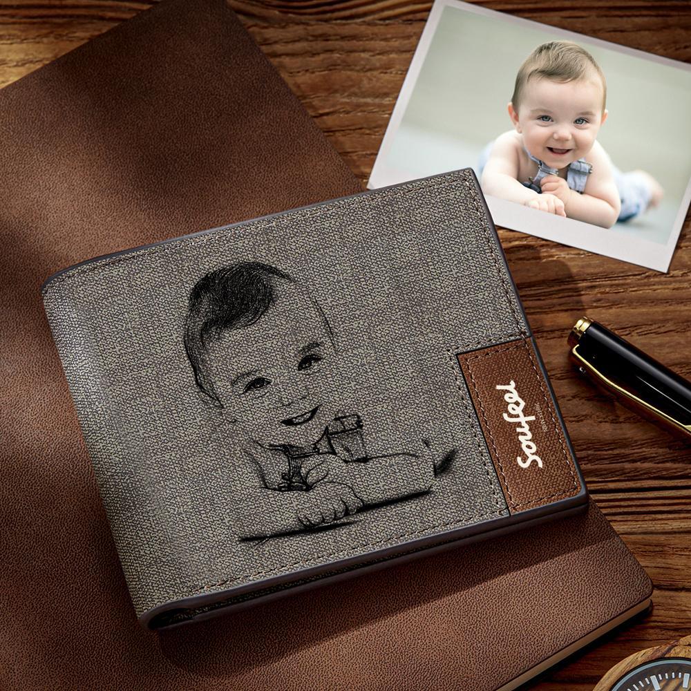 Billetera Plegable Para Hombre Con Inscripción Personalizada Y Foto Grabada - Regalo De Cuero Gris Para Hombre