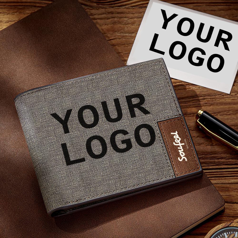 Billetera Plegable Para Hombre Con Inscripción Personalizada Grabada Con Foto - Logotipo De La Empresa De Cuero Gris Regalo Para El Empleado