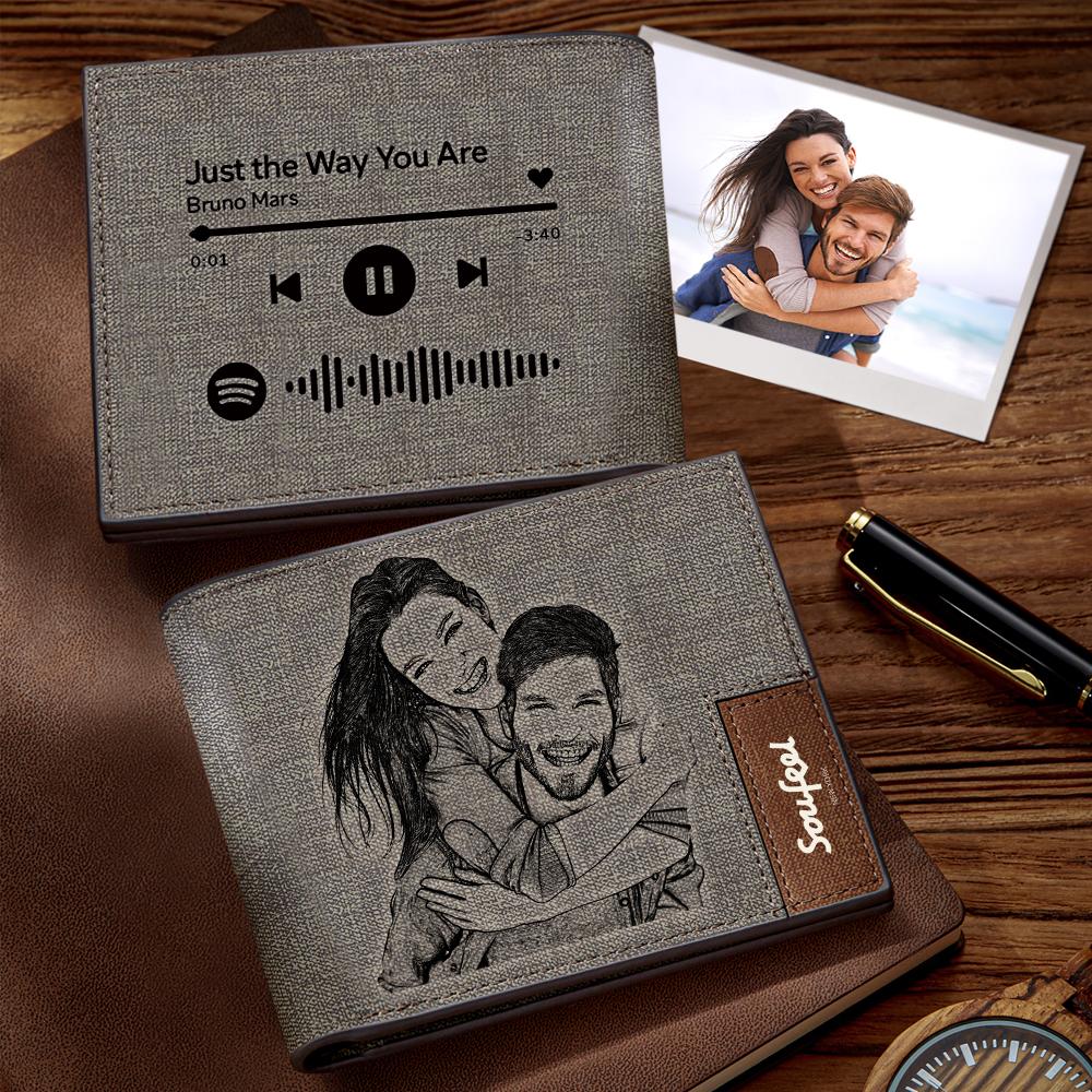 Cartera Con Código De Spotify Escaneable Cartera Con Foto Grabada Cartera De Música Personalizada Regalo Conmemorativo