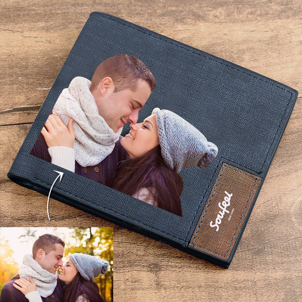 Grabable Hombre Billetera Plegable de Foto Personalizada - Gris Cuero