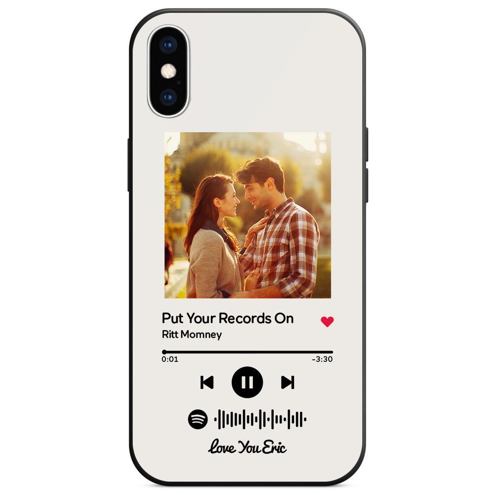 Funda Para Iphone Personalizada Con Código De Spotify Music Con Texto, Escaneable, Grabado, Canción De Música Personalizada, Vidrio Templado - Blanco