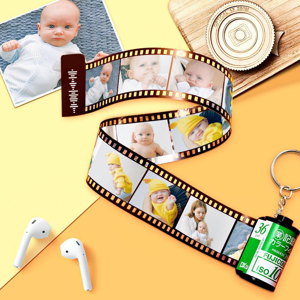 Llavero De Película De Código De Música Escaneable, Llavero De Película Grabada Con Foto De Música, Regalos Para Parejas, 5 Fotos Verdes