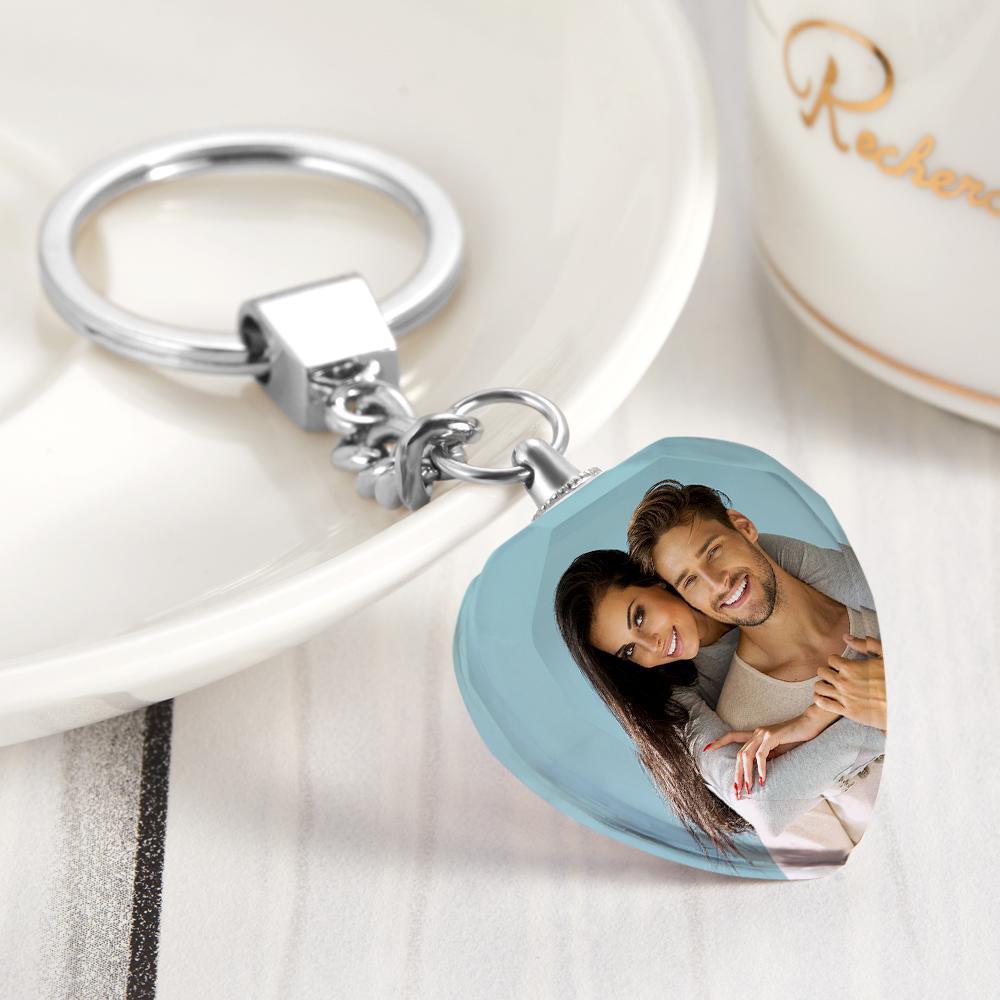 Llavero de Foto Personalizado Llavero de Cristal Regalos para Pareja en Forma de Corazón