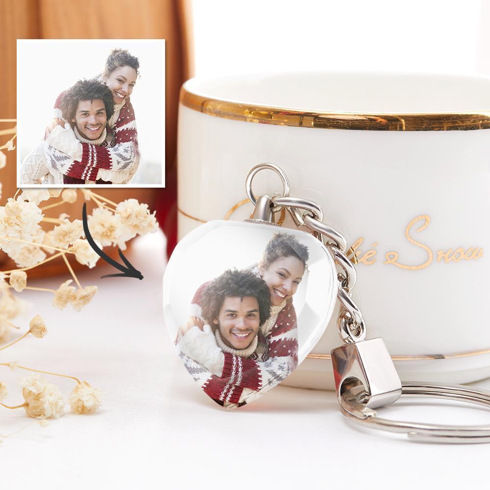 Llavero de Foto Personalizado Llavero de Cristal Regalos para Pareja en Forma de Corazón